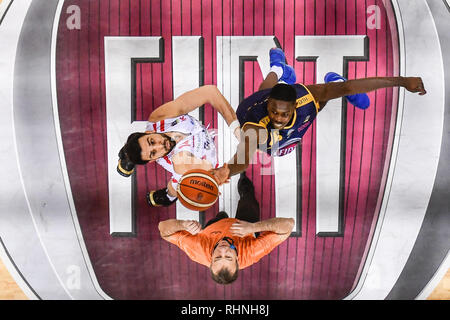 Turin, Italien. 03 Feb, 2019. Während der lega BASKET SERIE A 2018/19 basketball Match zwischen FIAT AUXILIUM TORINO vs GRISSIN BON REGGIO EMILIA bei PalaVela 3 Februar, 2019 in Turin, Italien. Quelle: FABIO UDINE/Alamy leben Nachrichten Stockfoto