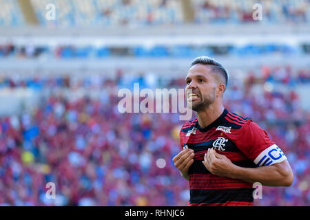 RJ - Rio de Janeiro - 03/02/2019 - Carioca 2019, Flamengo x Cabofriense-Diego Flamengo Spieler sein Ziel bei einem match gegen Cabofriense im Maracana-stadion für die Carioca 2019 Meisterschaft feiert. Foto: Thiago Ribeiro/AGIF Stockfoto