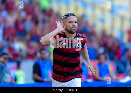 RJ - Rio de Janeiro - 03/02/2019 - Carioca 2019, Flamengo x Cabofriense-Diego Flamengo Spieler sein Ziel bei einem match gegen Cabofriense im Maracana-stadion für die Carioca 2019 Meisterschaft feiert. Foto: Thiago Ribeiro/AGIF Stockfoto