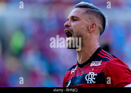 RJ - Rio de Janeiro - 03/02/2019 - Carioca 2019, Flamengo x Cabofriense-Diego Flamengo Spieler sein Ziel bei einem match gegen Cabofriense im Maracana-stadion für die Carioca 2019 Meisterschaft feiert. Foto: Thiago Ribeiro/AGIF Stockfoto