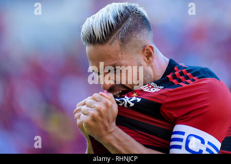 RJ - Rio de Janeiro - 03/02/2019 - Carioca 2019, Flamengo x Cabofriense-Diego Flamengo Spieler sein Ziel bei einem match gegen Cabofriense im Maracana-stadion für die Carioca 2019 Meisterschaft feiert. Foto: Thiago Ribeiro/AGIF Stockfoto