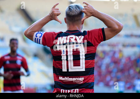 RJ - Rio de Janeiro - 03/02/2019 - Carioca 2019, Flamengo x Cabofriense-Diego Flamengo Spieler sein Ziel bei einem match gegen Cabofriense im Maracana-stadion für die Carioca 2019 Meisterschaft feiert. Foto: Thiago Ribeiro/AGIF Stockfoto