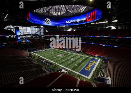 Atlanta, GA, USA. 3 Feb, 2019. Vor dem Super Bowl LIII bei Mercedes-Benz-Stadion in Atlanta, GA am 3. Februar 2019. (Foto durch Jevone Moore) Credit: Csm/Alamy leben Nachrichten Stockfoto