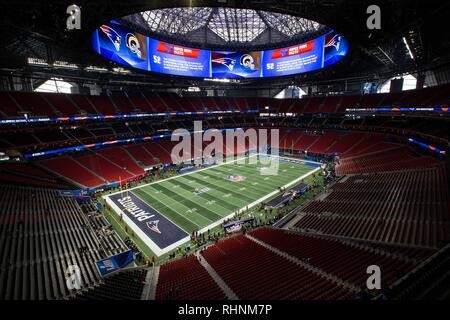 Atlanta, GA, USA. 3 Feb, 2019. Vor dem Super Bowl LIII bei Mercedes-Benz-Stadion in Atlanta, GA am 3. Februar 2019. (Foto durch Jevone Moore) Credit: Csm/Alamy leben Nachrichten Stockfoto