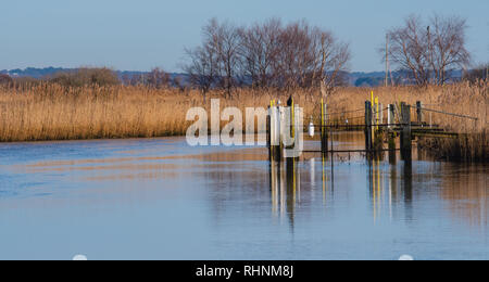 Wareham, Dorset, Großbritannien. 3. Februar 2019. UK Wetter: Eine ruhige Szene in der historischen Marktstadt Wareham als Booten und Bojen im Wasser an einem hellen, sonnigen Winter wider. Credit: DWR/Alamy leben Nachrichten Stockfoto