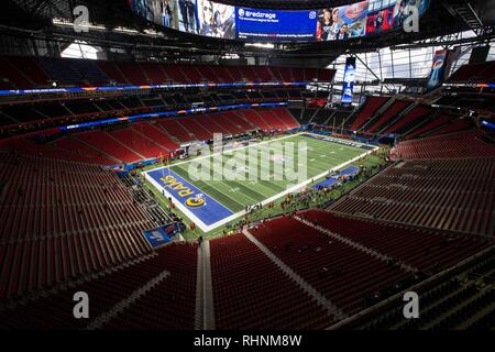 Atlanta, GA, USA. 3 Feb, 2019. Vor dem Super Bowl LIII bei Mercedes-Benz-Stadion in Atlanta, GA am 3. Februar 2019. (Foto durch Jevone Moore) Credit: Csm/Alamy leben Nachrichten Stockfoto