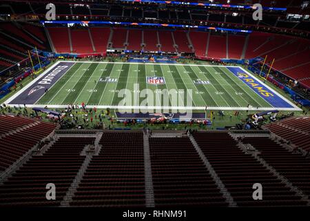 Atlanta, GA, USA. 3 Feb, 2019. Vor dem Super Bowl LIII bei Mercedes-Benz-Stadion in Atlanta, GA am 3. Februar 2019. (Foto durch Jevone Moore) Credit: Csm/Alamy leben Nachrichten Stockfoto