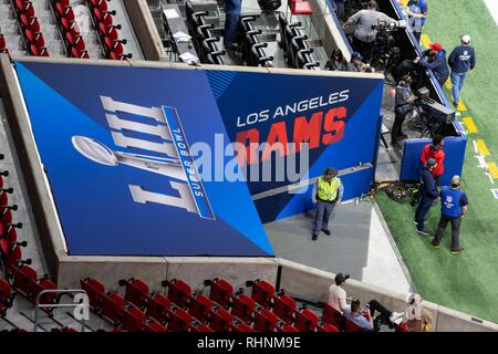 Atlanta, GA, USA. 3 Feb, 2019. Vor dem Super Bowl LIII bei Mercedes-Benz-Stadion in Atlanta, GA am 3. Februar 2019. (Foto durch Jevone Moore) Credit: Csm/Alamy leben Nachrichten Stockfoto