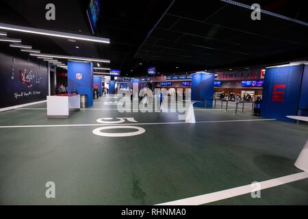 Atlanta, GA, USA. 3 Feb, 2019. Vor dem Super Bowl LIII bei Mercedes-Benz-Stadion in Atlanta, GA am 3. Februar 2019. (Foto durch Jevone Moore) Credit: Csm/Alamy leben Nachrichten Stockfoto