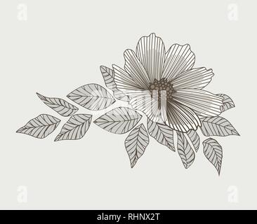 Silhouette Blumen mit Blättern Stock Vektor