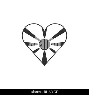 Mazedonien Flagge Symbol in Form eines Herzens in schwarzer Umriss flache Bauform. Tag der Unabhängigkeit oder der nationalen Feiertag Konzept. Stock Vektor