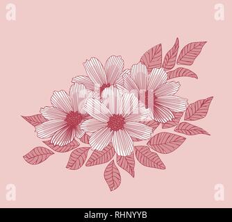 Silhouette Blumen mit Blättern Stock Vektor