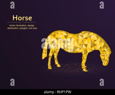 Golden Horse Low Poly Vektor-illustration, polygonal Tier auf blauem Hintergrund, abstrakt Design Illustration Stock Vektor