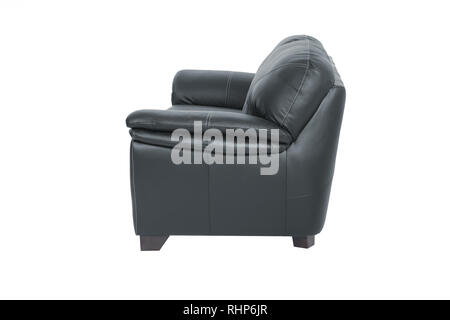 Zwei Sitze gemütlich schwarz Leder Sofa auf weißem Hintergrund Stockfoto