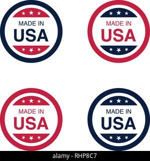 Satz von Made in USA (Vereinigte Staaten von Amerika) Schilder, Etiketten und Embleme Vector Illustration. Stock Vektor