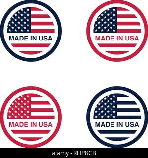 Satz von Made in USA (Vereinigte Staaten von Amerika) Schilder, Etiketten und Embleme Vector Illustration. Stock Vektor