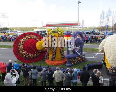 Bloemencorse Blumenkorso in Leiden, Niederlande, in der Nähe des Keukenhofs. Stockfoto