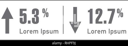 Prozent Pfeil nach Oben und Unten. Prozentsatz, Pfeil, Reduktion. Banking Konzept. Kann in Präsentationen, Web, Ui, Berichten verwendet werden, Publikationen. Vektor illustr Stock Vektor