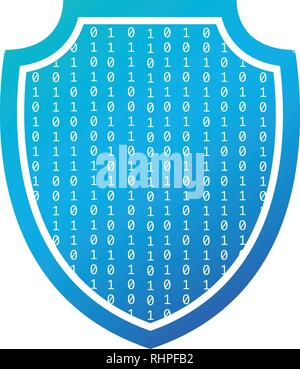 Sicherheitskonzept. Isolierte Schild mit binären Code innerhalb der Abschirmung. Vector Illustration auf weißen isoliert Stock Vektor
