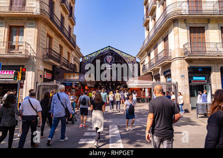 Eingang zum La Boqueria-Markt in Barcelona Spanien Stockfoto