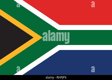 Vektor Bild von Südafrika Flagge. Auf der Grundlage der Offiziellen und dem genauen Südafrika Flagge Abmessungen (3:2) & Farben (349 c, 485 c, 288 c, Schwarze, Weiße und 123 Stock Vektor