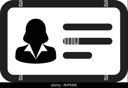 Kontakt Symbol Vektor weibliche Benutzer person Profil avatar Symbol mit Personalausweis in flachen Farbe glyphe Piktogramm Abbildung Stock Vektor