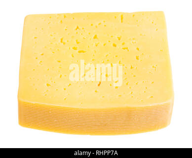Stück gelbe semi-ist hart, Käse aus Kuhmilch auf weißem Hintergrund Stockfoto