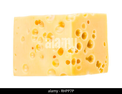 Stück gelb mittel - schwer Kuhmilch schweizer Käse mit internen Bohrungen auf weißem Hintergrund Stockfoto