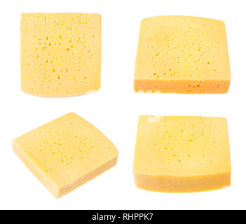 Aus mehreren Stücken von gelben medium-harten Käse aus Kuhmilch auf weißem Hintergrund einstellen Stockfoto