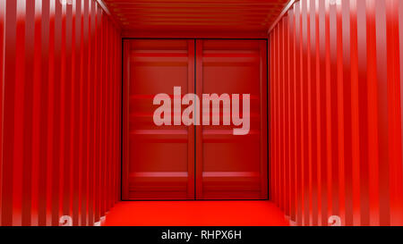 Leeres rotes Cargo Container innen Stockfoto