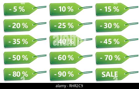 Grüne Rabatt verkauf Beschriftungssatz Vektor-illustration EPS 10. Stock Vektor