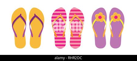 Set aus bunten flip flops Summer Collection Badekleidung mit blume Vektor-illustration EPS 10. Stock Vektor