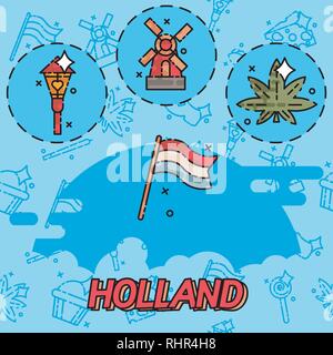 Holland flachbild Konzept Symbole. Symbole Reisen und Kultur Europas. Vektorgrafiken mit Niederlande Symbole. Stock Vektor