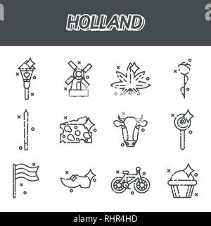 Holland flachbild Symbole gesetzt. Symbole Reisen und Kultur Europas. Vektorgrafiken mit Niederlande Symbole. Stock Vektor