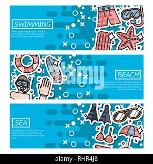 Horizontale Banner über das Schwimmen. Vector Illustration, EPS 10. Stock Vektor