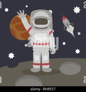 Astronaut in der Solar System Design. Kosmonaut isoliert Vector Illustration Stock Vektor