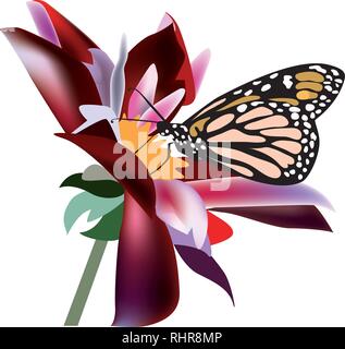 Helle Butterfly, Lila Blume, weißer Hintergrund Stock Vektor