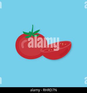 Kreative Vektor-illustration Tomaten und Tomatensaft Hälfte. Auf blauem Hintergrund. Paper Art digital Craft papercut Stil. Stock Vektor