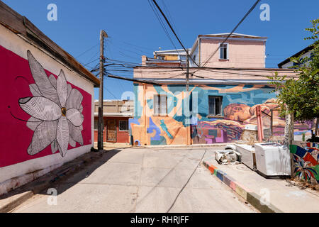 Street Art für Hauswände in der Küstenstadt Valparaiso, Chile. Stockfoto