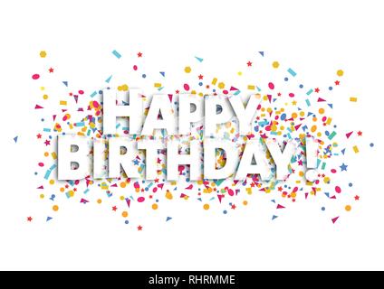 Happy Birthday Card, weißen Text und Konfetti Stockfoto