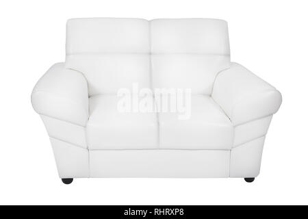 Zwei Sitze gemütlich weiß leder Sofa auf weißem Hintergrund Stockfoto