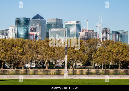 Skyline von London Docklands von Greenwich gesehen Stockfoto