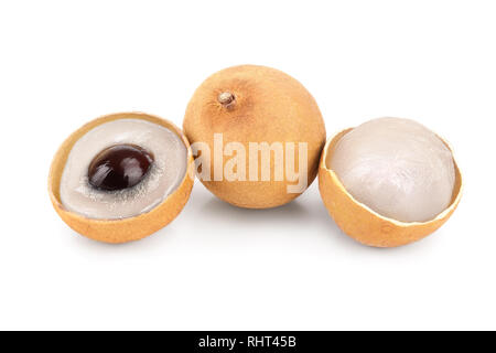 Frische longan Früchte auf weißem Hintergrund Stockfoto