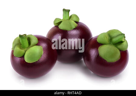 Reif mangosteen auf weißem Hintergrund closeup isoliert Stockfoto