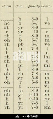 . Zweijahresbericht der Oregon State Board der Gartenbau... Gartenbau - Oregon; Obst - Kultur - Oregon; Gartenbau - Oregon. Anhang. Kranke TAUBEEREN, (ich?. CAJSTADEXSIS.) Lucre tla Mayes (Austin). Iption Dfsct'. Größe. Form, Farbe. &Lt;} Ualität Saison 9 -] 0 OOV-b 9-10 Ich cov i b 6 5-6 e Ve verwenden. dk dm Herkunft. W. Va Tex Kirschen (Cerasus.) HERZ UND BKJARREAUS. (C. AVIUM.) [Key, - Größe, Maßstab 1 zu 10:1, sehr klein; 10, sehr groß. Form: c, komprimiert; h, herzförmige; o, Oblaten; r, rund. Farbe: a, Gelb; b, schwarz; p, Lila; r, Rod; y, Gelb. Qualität, Skala, 1 bis 10:1, schlecht; 10, b Stockfoto