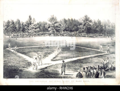 Das American National Spiel der base ball. Grand übereinstimmen, die für die Meisterschaft auf den Elysischen Feldern, Hoboken, New Jersey. Ca. 1866 Stockfoto