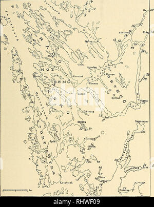 . Bergens Museen aarbog. Wissenschaft. 1907] Bergensfeltet og tilstødende trakter ich senglacial og Postglaziale tid. 19. Abb. 7. Kart über de nivellerte terrassers beliggenhed. Tallene modsvarer dem, der findes anført Foran stedsnavnene ich efterfølgende sammenstilling af udførte terrassemaalinger.. Bitte beachten Sie, dass diese Bilder sind von der gescannten Seite Bilder, die digital für die Lesbarkeit verbessert haben mögen - Färbung und Aussehen dieser Abbildungen können nicht perfekt dem Original ähneln. extrahiert. Bergens Museum. Bergen: [Museum] Stockfoto