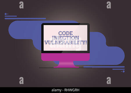 Handschrift text Schreiben von Code Injection Vulnerability. Konzept, d. h. Einführung von Code in eine Anwendung montiert Computer Monitor leer Spiegeln Stockfoto