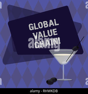 Konzeptionelle Handschrift zeigt globale Wertschöpfungskette. Business Foto Text mit Tätigkeiten in der Produktion gut oder service Cocktail Wein beteiligt Stockfoto