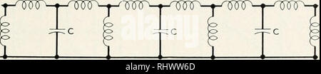 . Das Bell System Technical Journal. Telekommunikation; Elektrotechnik; Kommunikation; Elektronik; Wissenschaft; Technologie. Abb. 4.22 - Die resonatoren von Abb. 4.11 induktiv gekoppelt. 2 l 2 l 2 l 2 l 2 l 2 l KTKRP-KM^H i -^^- wu r-^m^5^ KOWH-O^M^O O O O O O Abb. 4.23 - Eine andere Darstellung der resonatoren der Fig. 4.11. 2 l 2 l 2 l 2 l 2 l 2 l Abb. 4.24 - Abbildung 4.23 mit induktiver Kopplung hinzugefügt. La La LMb ich - ich --Lb-n-Lb (a) (b)™ Abb. 4,25 - ein r-TT-Transformation in Verbindung mit der Schaltung von Bild verwendet. 4.24. Nun, die T-Konfiguration der Induktivitäten in der Fig. 4,25 können durch die TT-con ersetzt werden. Stockfoto